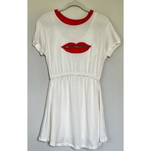 White Dress with Zipped Red Lips